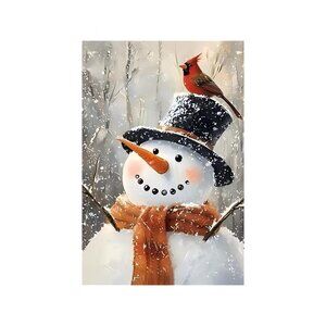 Snowman Cardinal Unframed Canvas Wall Art  24" X 36"